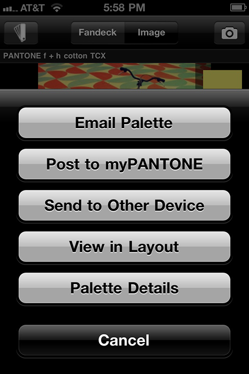 Email or share using myPANTONE's options.