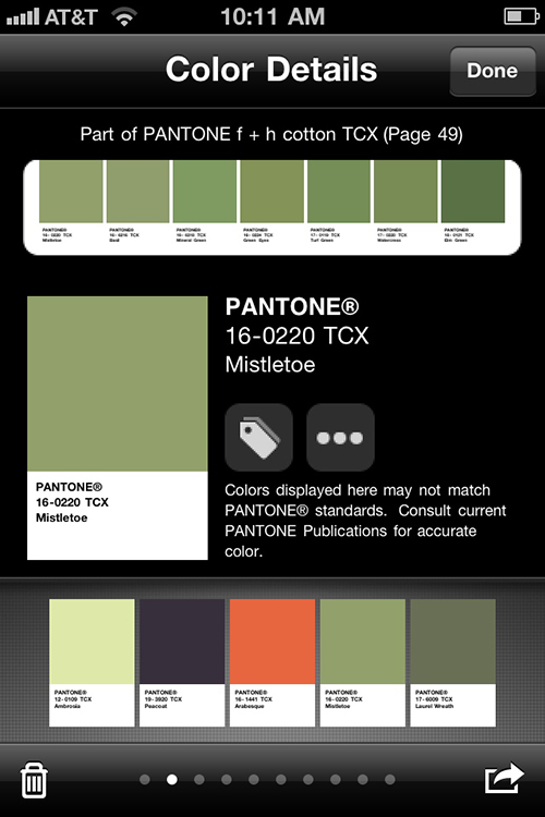 Tap on a color swatch and myPANTONE will display the details.