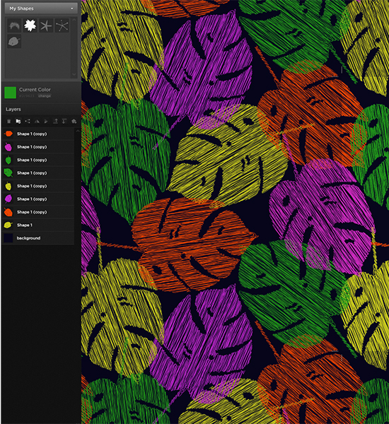 Re-coloring is very intuitive. Click on the shape from Layers or the motif itself on the canvas. Select the Current Color to activate the Color Picker and just mix a new hue.