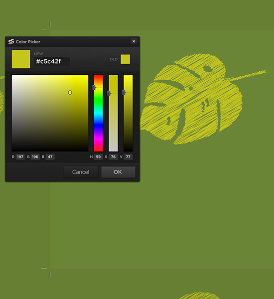 Drag and drop your shape onto the canvas. Click the Current Color swatch above Layers and the you can mix a color from the Color Picker.